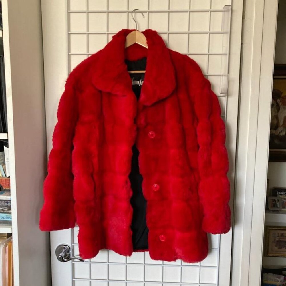 Neiman Marcus Red Rabbit Fur Coat Size 6